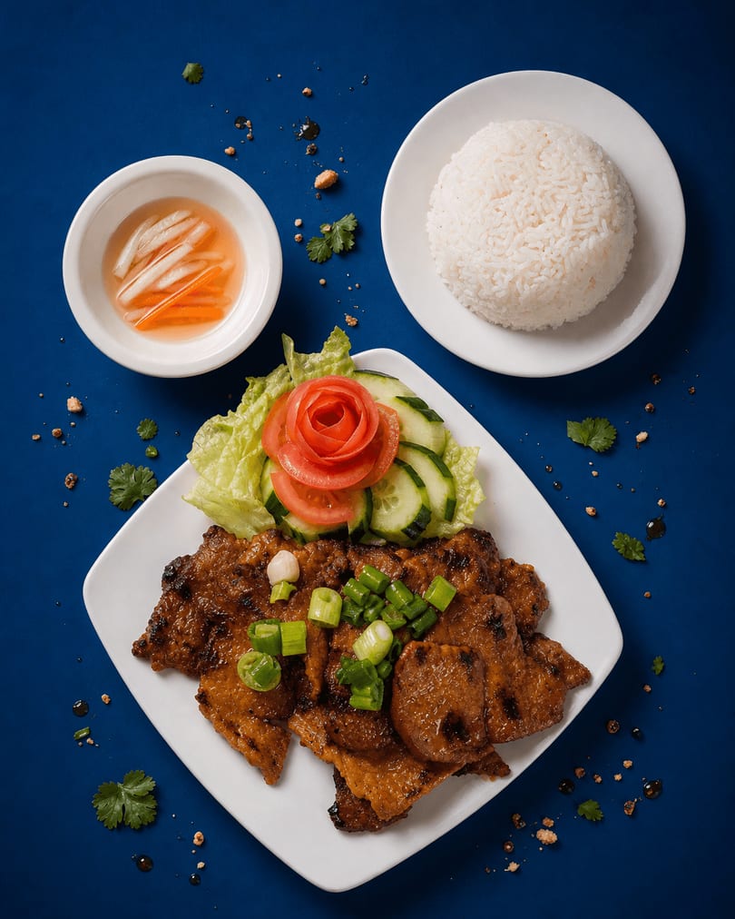 Dramatic plated Vietnamese house specialty