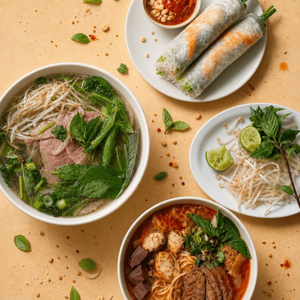 Close-up of Bún Bò Huế broth and beef